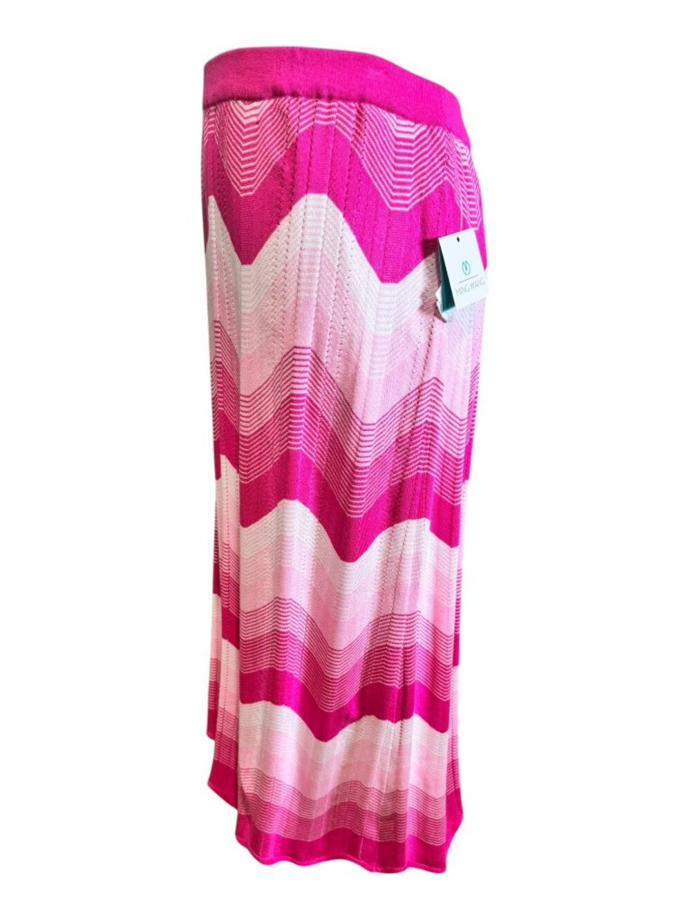 Ming Wang Pink Chevron Knit Maxi Skirt Size M - Zig Zag Pattern Long Midi | NWT - Picture 6 of 12